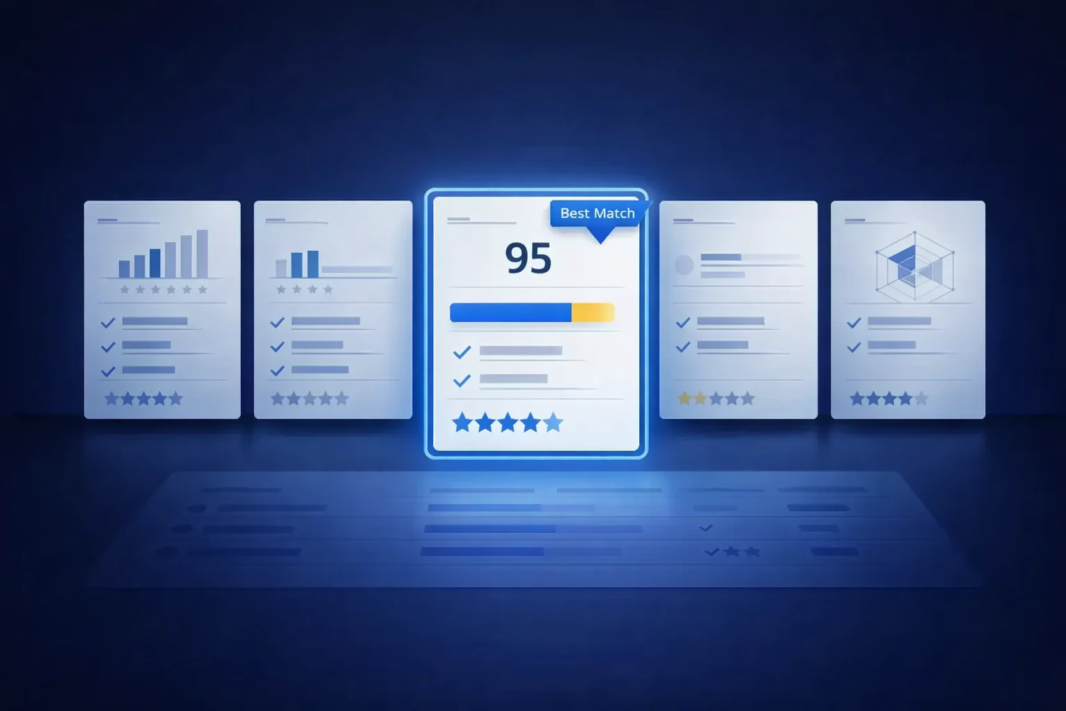 CRM ranking cards with a glowing highlight around the top recommendation